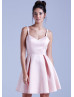 Satin Straps V Back Short Prom Dress